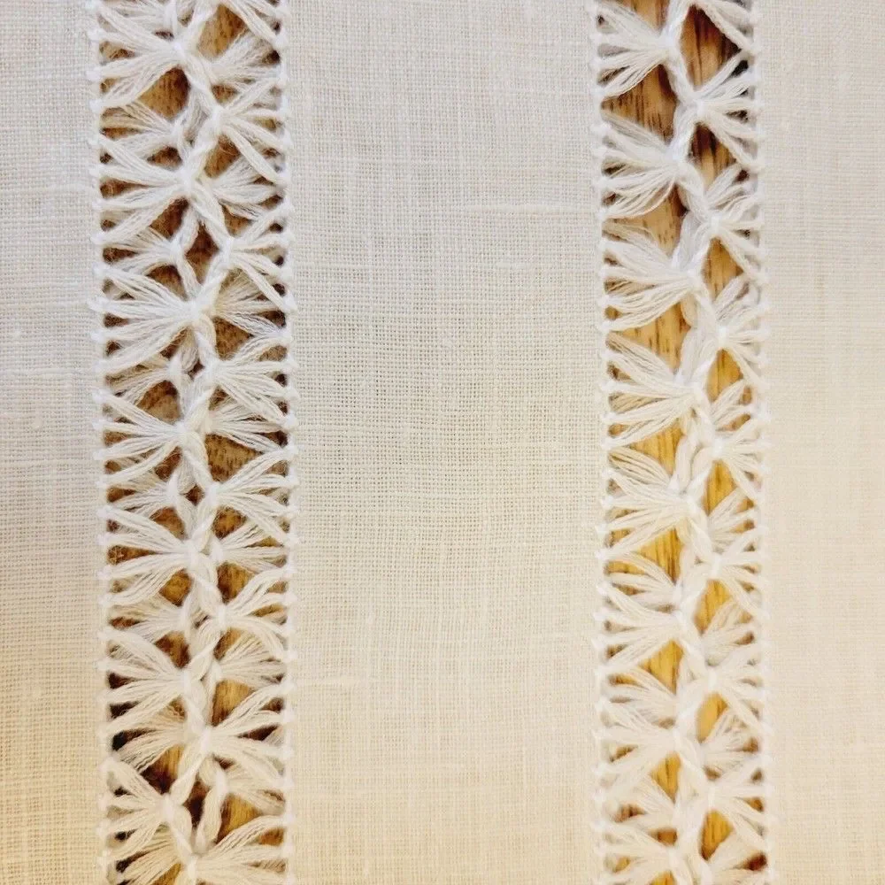 Handmade Vintage Drawd Thread Work Tablecloth Linen Table Runner
